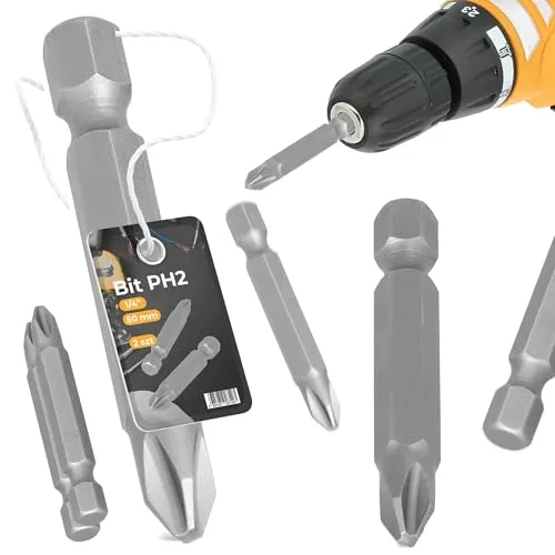 2x Magnetisch Kreuz Bit PH2 50 mm Schraubendreher Phillips 1/4'' Schraubendreherbit Stahl mit Magnetkopf Sechskantschaft Anti-Rutsch Akkuschrauber Schrauber
