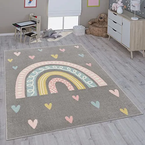 Paco Home Kinderteppich - Verspielte Designs für Jungen und Mädchen, 133 cm Quadrat, Grau - Teppich fürs Kinderzimmer mit 100% Polypropylen, schadstoffgeprüft und pflegeleicht. Ideal für ein fröhliches Ambiente und Fußbodenheizung geeignet!