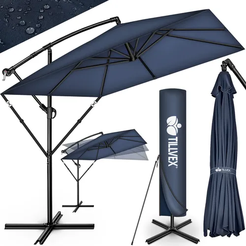 tillvex® Alu Sonnenschirm Rechteckig 330 cm Navy-Blau - Sonnenschirm mit 360° Drehfunktion und UV-Schutz UPF 50+, ideal für Balkon, Terrasse oder Garten. Inklusive wasserdichter Abdeckung und einfacher Handhabung für optimalen Schatten.