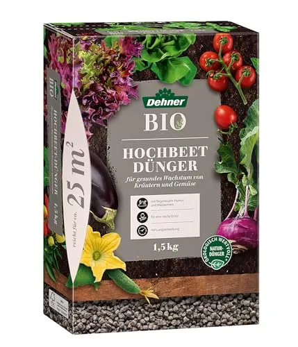 Dehner Bio Hochbeetdünger, hochwertiger Spezialdünger, Dünger für Kräuter / Gemüse, schonende Nährstoffversorgung, natürliche Langzeitwirkung, 1.5 kg, für ca. 25 qm, bunt