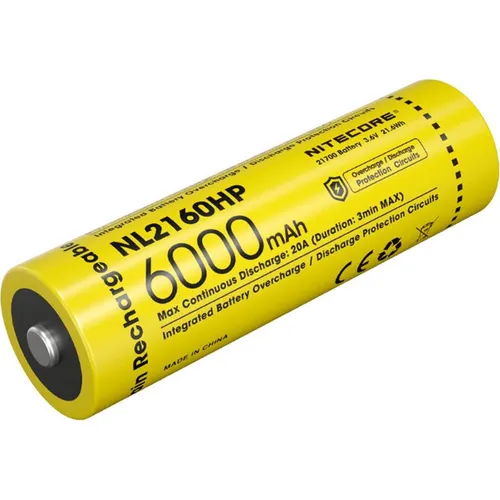 Nitecore Akku NL2160HP, 6000 mAh - Hochleistungs Li-Ion Akku - Akkus für Hochleistungsgeräte mit 20 A Entladestrom, extrem geringe Selbstentladung und 3-fach Schutz vor Überspannung, Kurzschluss und Tiefentladung.