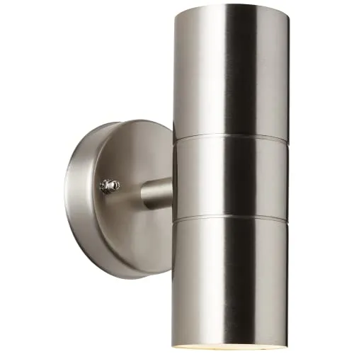 Lightbox Außen Wandstrahler mit Up/Down Light & Regenschutz aus Glas - 17 x 9 cm - Wandleuchte für den Hauseingang - spritzwassergeschützt (IP44) - GU10 - aus Metall/Glas - in Edelstahl