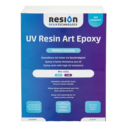 Epoxidharz mit Härter für Resin Art | 2:1 Verhältnis, Mittlere Viskosität | Transparent, 0,75kg | Kunstharz, Glasklar, Lösungsmittelfrei, Geruchlos, Transparent Epoxidharz, Epoxidharz Anfänger-Set