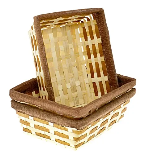 Lashuma 3 TLG. Körbchen Set geflochtene Bambuskörbchen, Flacher Füllkorb Größe: 28x22x9 cm, Präsent Spankorb Natur