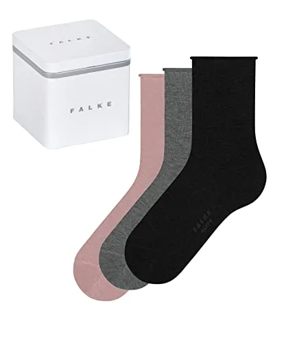 FALKE Damen Socken Happy Box Uni Multipack W So Baumwolle einfarbig 3 Paar, Mehrfarbig Black Grey Pink 0020, 35-38