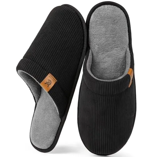 VeraCosy Herren Kord Scuff Hausschuhe Weich Bequem Memory-Schaum Rutschfest Innen Pantoffeln Bescheidenes Schwarz, 42/43 EU