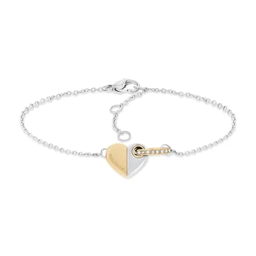 Tommy Hilfiger Jewelry Gliederarmband für Damen mit Herz-Charm - Elegantes Damenarmband aus Edelstahl mit glänzender Gelbvergoldung und charmantem Herz-Charm. Vielseitige Passform dank Verlängerungselement, ideal für jeden Anlass.