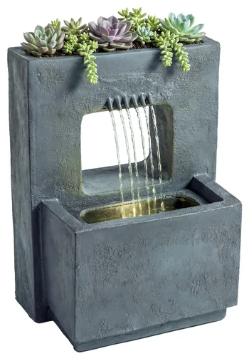 Gartenbrunnen 2-stufig mit LED-Beleuchtung und Pumpe