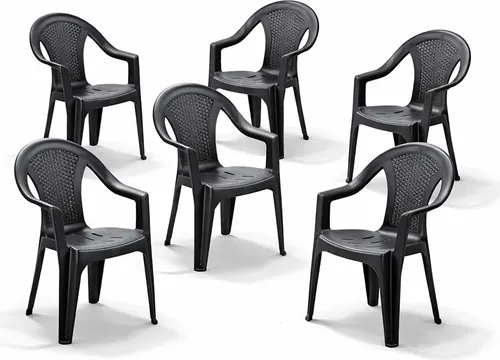 Stapelstuhl Ischia Rattan-Optik Anthrazit - 6er Set - Praktisches 6er Set Stapelstühle in Anthrazit für Garten und Terrasse. Pflegeleichter, wetterfester Kunststoff für Langlebigkeit und Komfort – ideal für entspannte Stunden im Freien!