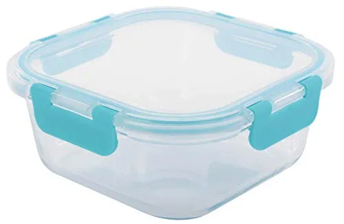 Bingo-Shop Frischhaltedose mit Deckel Glas Volumen 0,8 Liter Lunchbox Glas Transparent/Blau Clip & Close Aufbewahrungsdose Glasbehälter Box