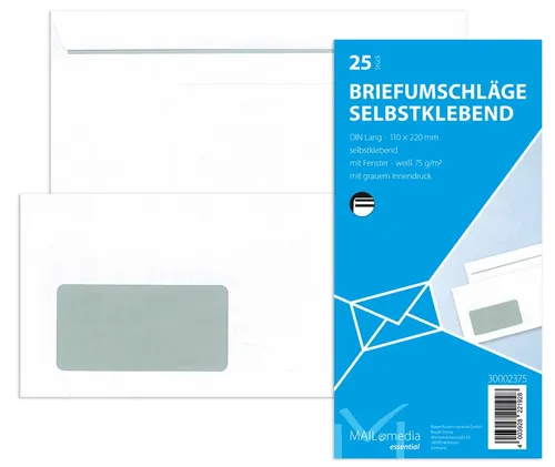 Produktbild MAILmedia Briefumschlag Offset weiß DIN Lang mit Fenster 25 Briefumschläge