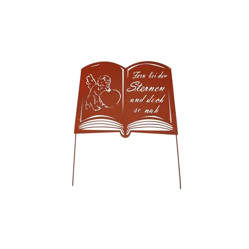 UNUS Grabstecker Buch Fern bei den Sternen Trauerdekoration Grabschmuck Metall Rost Grabdeko für Gestecke - Grab zum stecken frostbeständig wetterfest