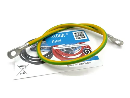 eXODA Erdungskabel 60 cm 16 mm² Grün/Gelb M8 + M10 Erdungsleitung Batteriekabel, Kabelschuh fertig verpresst