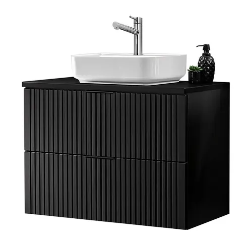 Lomadox Waschtisch ADELAIDE-56-BLACK mit Aufsatzbecken - Eleganter Badezimmerwaschtisch in mattem Schwarz mit gerilltem Design. Inklusive Keramikbecken für stilvolle Akzente und einfache Pflege. Maße: 81 x 47 x 73 cm, Selbstmontage.