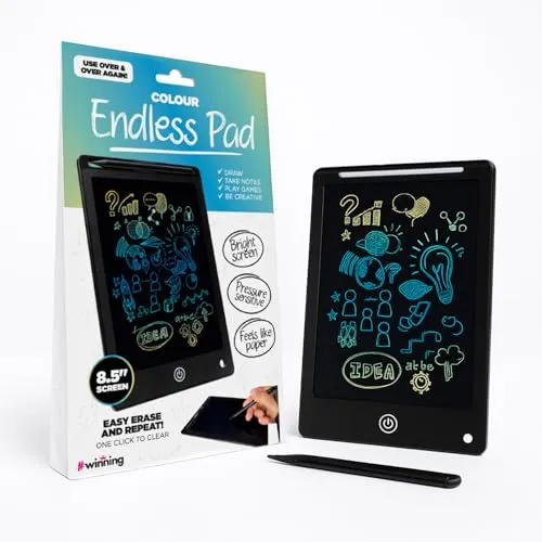 Winning Endloses Zeichenpad Bunt – LCD Schreibtafel & Malbrett für Kinder – Wiederverwendbarer Elektronischer Notizblock – Digitales Doodle Pad für Unterwegs – Papierloses Malen