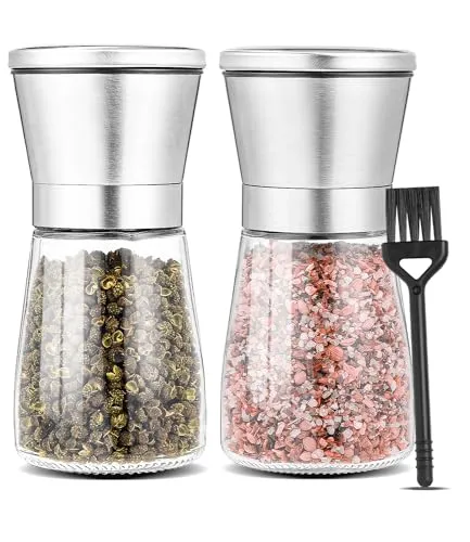 Salz und Pfeffermühle 2er Set, Gewürzmühle aus Hochwertigem Edelstahl, Premium Pfeffer und Salzmühle Set - vmit Manuell Verstellbarem Keramikmahlkern, für Pfeffer, Salz, Gewürze, Pepper Mills