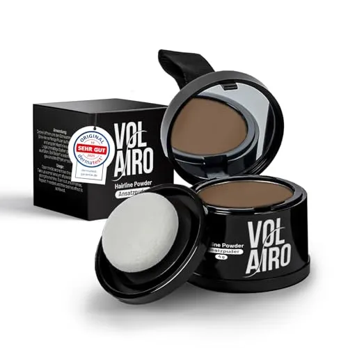 Volairo Ansatzpuder Mittelbraun 4g – Haar Concealer zur Haarverdichtung bei sichtbarem Haaransatz, wasserfestes Haar Make-up, kaschiert graue Haare und lichte Stellen für Frauen und Männer