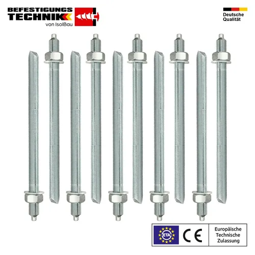 Ankerstangen M16 x300 Gewindestange 10 St. ETA Zulassung Mutter Verbundmörtel