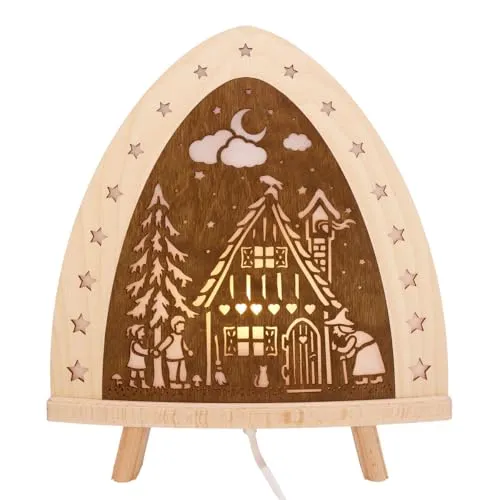 Weigla LED Dekolicht Hänsel & Gretel - Leuchtfigur aus dem Erzgebirge – hochwertige Birkensperrholz-Lampe mit energiesparender LED, die eine stimmungsvolle Atmosphäre schafft und Tradition mit Eleganz vereint.