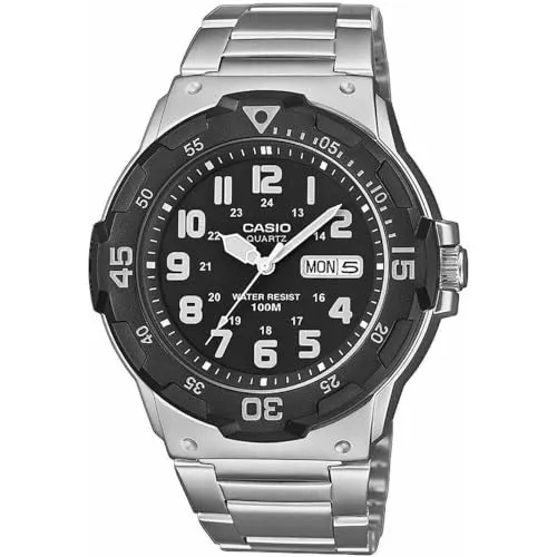 Casio MRW-200HD-1BVEF Uhr, Silber und Schwarz - Armbanduhr für Herren mit Neo-Display, 10 Bar wasserdicht und strapazierfähigem Edelstahlarmband für den aktiven Lifestyle.