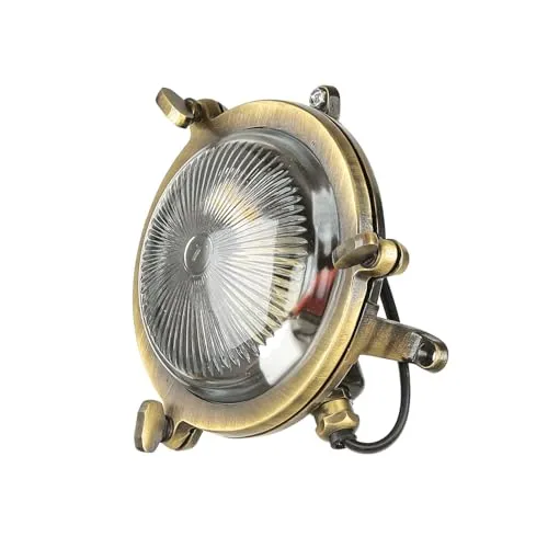 Licht-Erlebnisse Wandleuchte Bullauge aus Messing antik - Maritime Außenwandlampe aus massivem Messing im Bullaugen-Stil, wetterfest und IP44-zertifiziert für sicheren Einsatz im Freien.