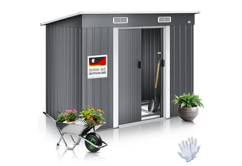 KESSER Gartenhaus, Gerätehaus Metall 4 m³ - Gartenhaus aus verzinktem Metall mit stabilen Schiebetüren, ideal für die sichere Aufbewahrung von Gartengeräten und Werkzeugen.