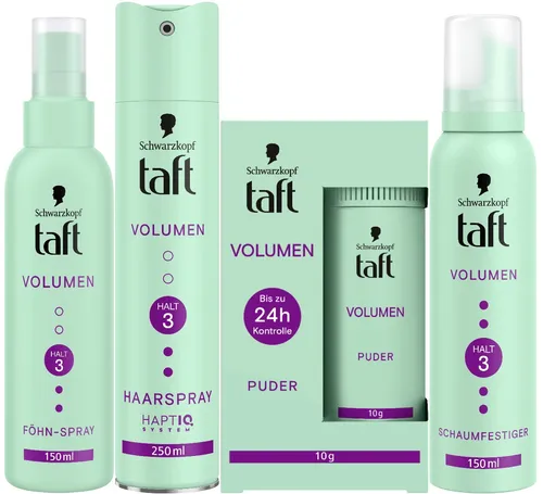 TAFT Volumen Puder (10g) & Haarspray (250ml) & Festiger (150ml) & Föhn-Spray (15