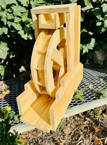DARLUX Garten-Deko Holz Wasserrad L mit Rinne - Wasserspiel für den Garten, freistehendes Wasserrad aus massivem Kiefernholz, sofort einsatzbereit mit Wasserfluss für eine idyllische Atmosphäre.