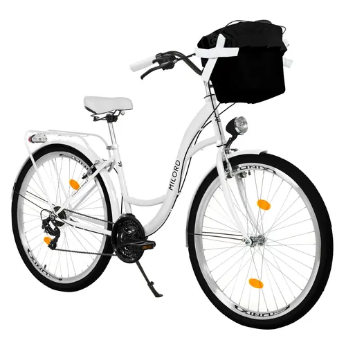 MILORD Damenfahrrad Citybike Komfort mit Metallkorb – 26 Zoll, 21-Gang, Weiß - Stylisches Citybike mit praktischem Metallkorb und 21-Gang-Antrieb. Ideal für entspannte Fahrten und täglichen Komfort. Robuster Stahlrahmen für Langlebigkeit und angenehme Sitzposition.