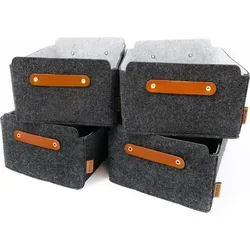 Miqio® Design Aufbewahrungsbox aus Filz mit Ledergriff - Elegante Aufbewahrungsboxen aus strapazierfähigem Filz, ideal für Ordnung und Schutz Ihrer Möbel. Mit echtem Ledergriff und perfekter Passform für gängige Regale.
