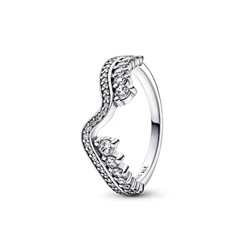 PANDORA Funkelnder Asymmetrischer Wellen Ring aus Sterlingsilber - Eleganter Damenring aus der PANDORA Timeless Collection, handveredelt mit Zirkonia für einen funkelnden Welleneffekt, perfekt für besondere Anlässe oder als stilvolles Accessoire.