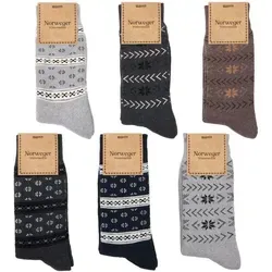 BRUBAKER Norwegersocken Wintersocken - Norweger Thermosocken für Damen und Herren (Farbmix Grau, Blau und Braun, 6-Paar, Socken mit Innenfrottee) Unisex Norwegersocken extra warm und weich blau|braun|grau 47-50
