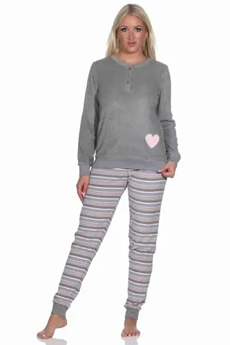 Normann Damen Frottee Schlafanzug mit Herz-Motiv - kuschelig warm in Größe 48-50 - Schlafanzüge für Damen, ideal für die kalte Jahreszeit mit kuscheligem Frottee-Stoff und Bündchen für optimalen Tragekomfort. Auch in Übergrößen erhältlich!