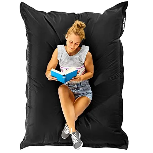 Green Bean Sitzsack XXL, Schwarz - Riesiger Outdoor Sitzsack (140 x 180 cm) mit wasserabweisendem Bezug. Ideal für drinnen und draußen, ergonomisch und nachfüllbar für optimalen Komfort.
