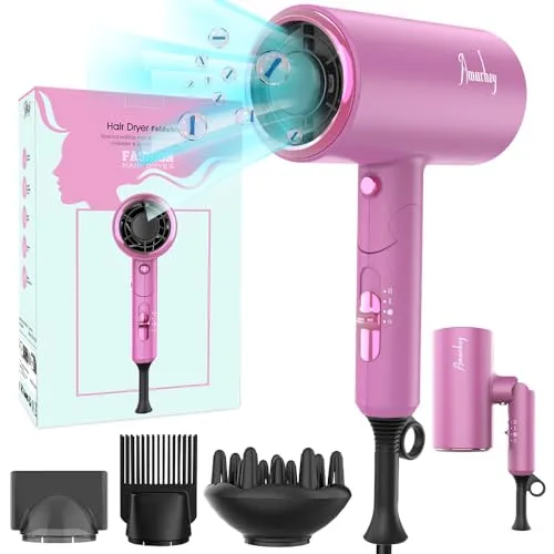 Produktbild Haartrockner Föhn ionen 2200W AC Motor, Haarfön Reisehaartrockner Klappgriff, schnelltrocknender Reisefön mit Heiß-/Kalttaste, 3 Temperaturen / 2 Geschwindigkeiten, Haarföhn für viele Frisuren