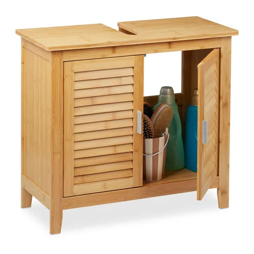 Waschbeckenunterschrank Badschrank 2 Türen aus Naturholz - Schränke & Wandschränke, stabil und platzsparend mit einer Tragkraft von bis zu 50 kg – ideal für Ihr Badezimmer.