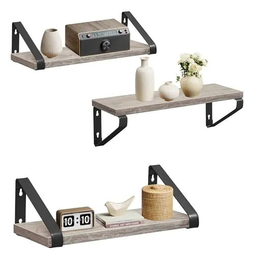 VASAGLE Wandregal, Schweberegal, 3er Set, Regalbrett, 2 Montagemöglichkeiten, 30/35/40 cm, für Wohnzimmer, Küche, Arbeitszimmer, Badezimmer, Greige-Mattschwarz LWS033B02