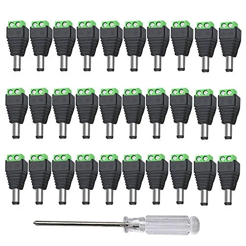 Aiqeer 30 Stück 2 Polig DC Männlich Stecker, 5.5 X 2.1 mm DC Power Adapter Terminalblock, 12V / 24V DC Stecker Verbinder (Grün)