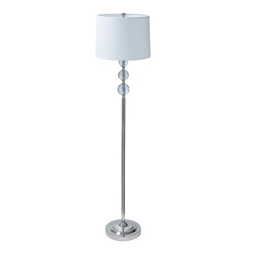 Relaxdays Stehlampe Kristall mit Schirm aus Leinen - Elegante Stehlampe in Silber mit rundem Leinen-Schirm, ideal für Wohnzimmer oder Schlafzimmer. Höhe: 155 cm, E27-Sockel, energieeffizient und zeitlos im Design.