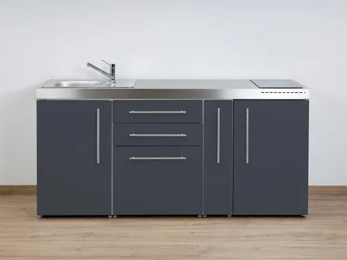 Stengel Miniküche MP 180A Schiefergrau, Kühlschrank,Apothekerauszug, Glaskeramik