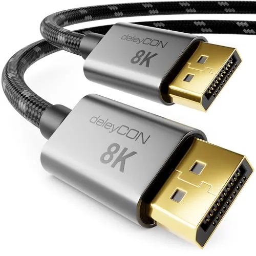 deleyCON 3,0m 8K DisplayPort Kabel 1.4 (8K@60Hz 4K@165Hz 2K@360Hz) HBR3 32.4Gbps UHD WQHD HDR DSC 1.2 HDCP 2.2 G-Sync & FreeSync DP 1.4 Kabel für Gaming-Monitor Grafikkarte