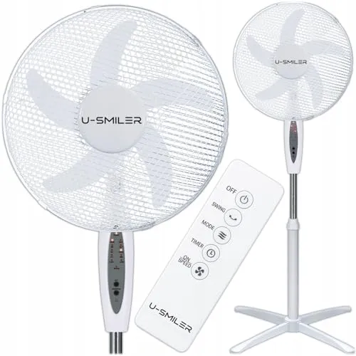 U-SMILER Standventilator mit Fernbedienung – Leise & Höhenverstellbar - Standventilator mit 45W, 5 Flügel und 90° Oszillation für optimale Luftzirkulation. Ideal für Zuhause und Büro, sorgt für angenehme Frische an heißen Tagen. Mit Timer und Fernbedienung für maximalen Komfort.
