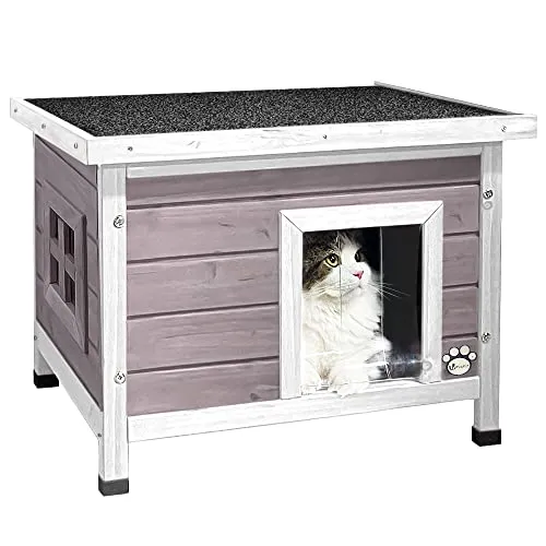 VOUNOT® Katzenhaus aus Holz mit Asphaltdach - Katzenschlafplatz für draußen, bietet optimalen Witterungsschutz und Wärmeisolierung, ideal für alle Katzen und einfach zu pflegen.