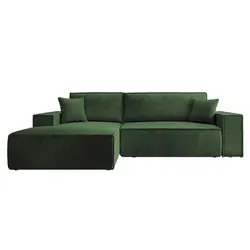 Selsey Ecksofa Farese mit Schlaffunktion, grün 267cm - Ecksofa mit Schlaffunktion in modernem Cordbezug, bietet hohen Sitz- und Liegekomfort sowie praktischen Stauraum. Ideal für Wohnzimmer und Gästezimmer.
