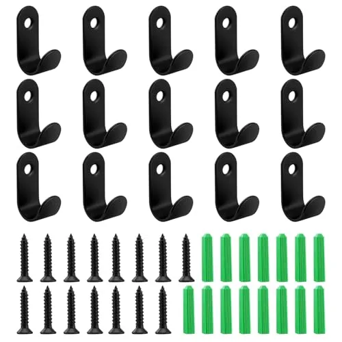 MERVYNGLYNNHUNTER 15 Stück Metall Kleiderhaken, Schwarze L-förmige Wandhaken, Wandhaken aus Edelstahl, für Bad, Küche, Wohnzimmer, Schlafzimmer, Arbeitszimmer, Büro, Garderobe