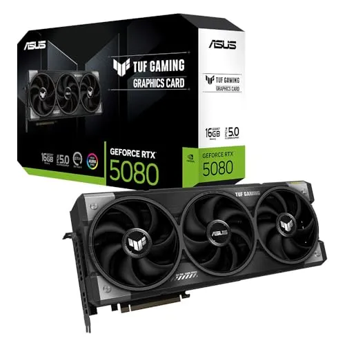 ASUS TUF-RTX5080-16G-GAMING Grafikkarte - Grafikkarten mit NVIDIA GeForce RTX 5080, 16 GB GDDR7-RAM, ideal für Gaming und kreative Anwendungen mit beeindruckender Leistung und DirectX 12 Unterstützung.