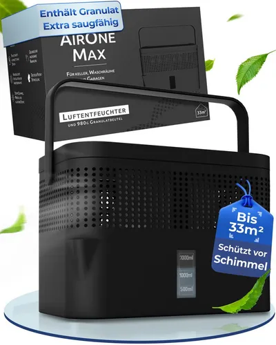 BonAura® AirOne Max Luftentfeuchter - Luftentfeuchter für Räume bis 33m², stromlos mit 360° Belüftung, ideal gegen Schimmel und Gerüche. Inkl. Ausgießer für müheloses Entleeren.