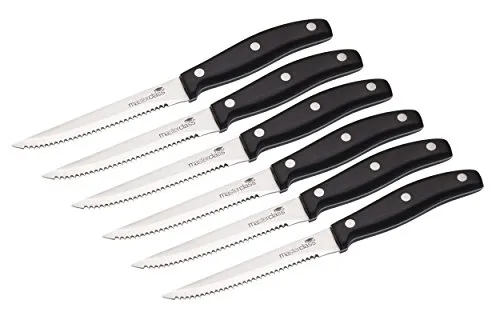 MasterClass Deluxe Steakmesser Set – 6 Edelstahl-Messer mit gezahnten Klingen