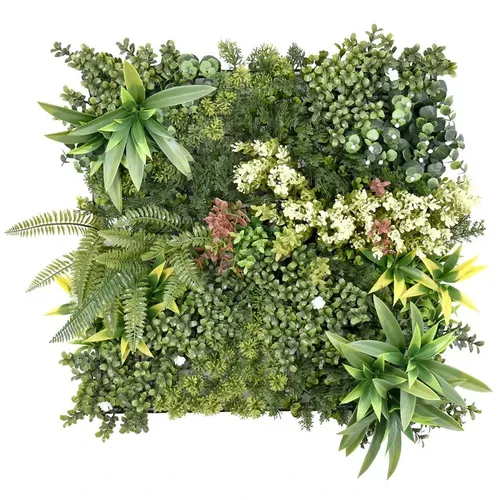 Produktbild Pflanzenwand Stilvolle Wandverkleidung mit Grünpflanzen und weißen Blüten Rhea