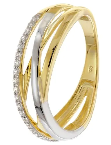 trendor Damenring Gold 333/8K Bicolor mit Zirkonias 68448-58 Ringgröße 58/18,5